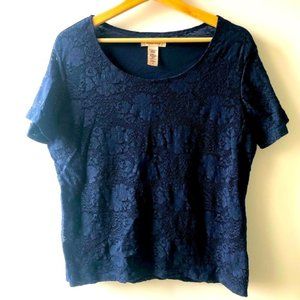 Navy lace/lined Medium short sleeved blouse